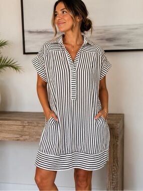 AYRTIGHT Striped Oversized Tunic Dress Small Coastal Resort Nautical